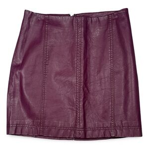 Free People Modern Femme Vegan Leather Mini Skirt Size 2 Plum High Rise